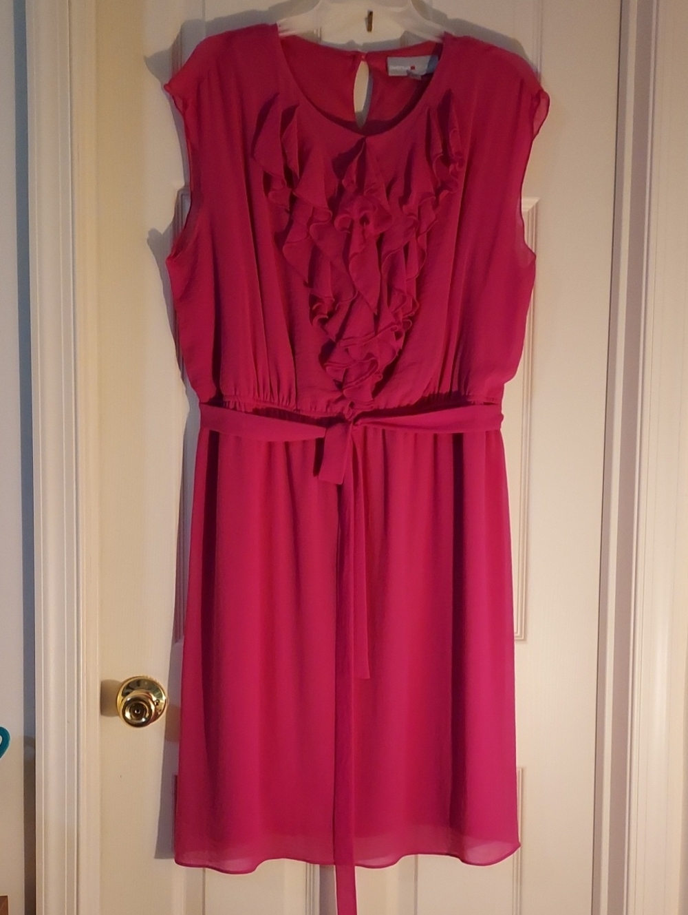 Sleeveless- Ruffle Belted  Dress.  . 42 Inch In Length. Hot Pink